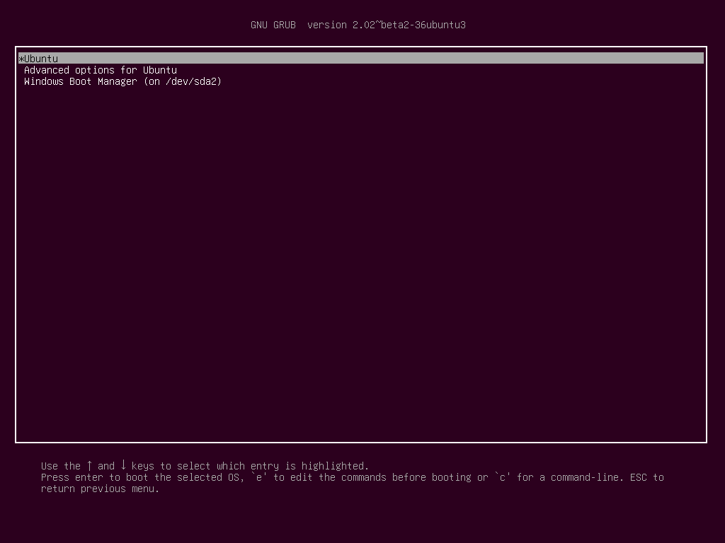 Grub Menu Select Ubuntu or Windows to Boot
