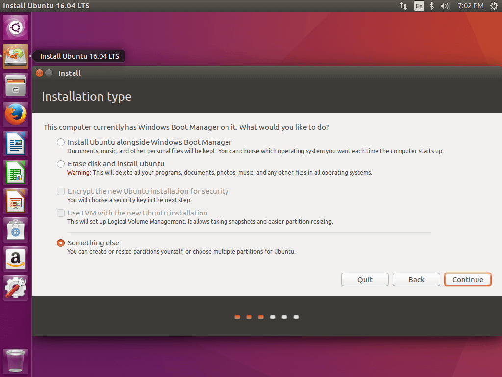 Select Ubuntu 16.04 Installation Type