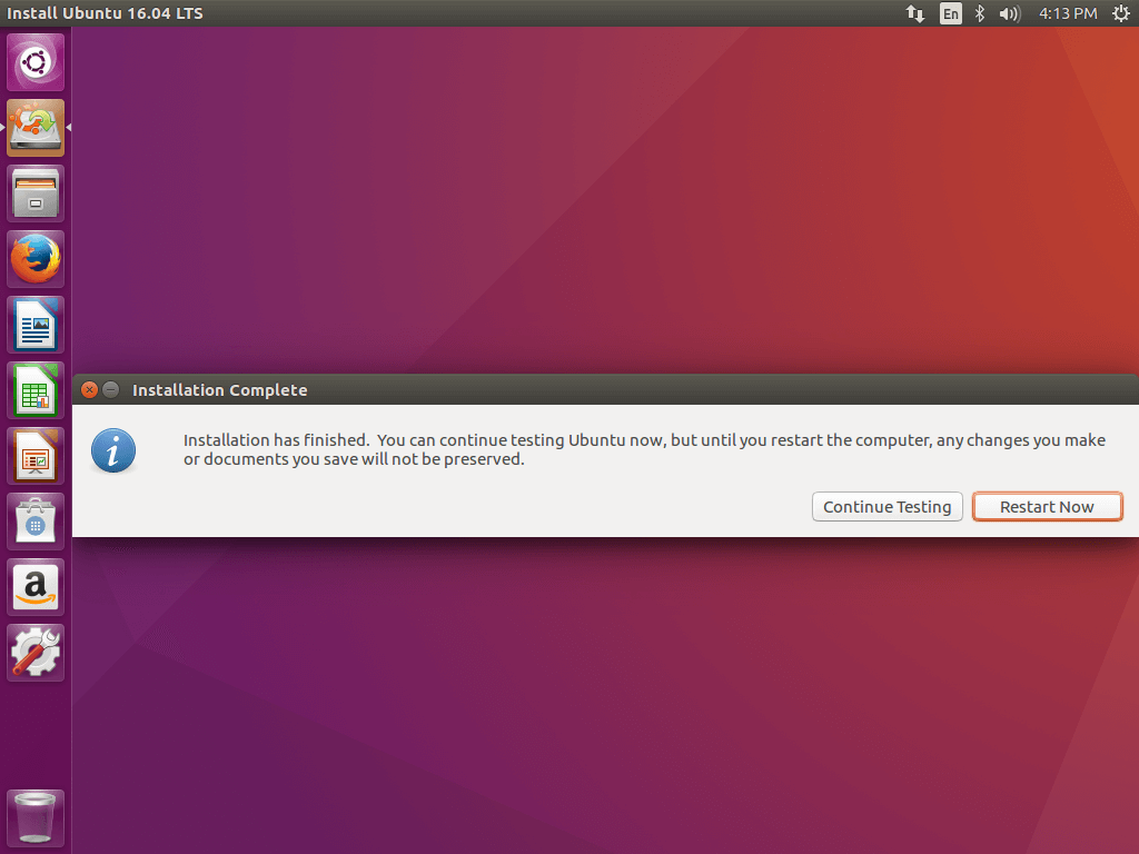 Ubuntu 16.04 Installation Completed