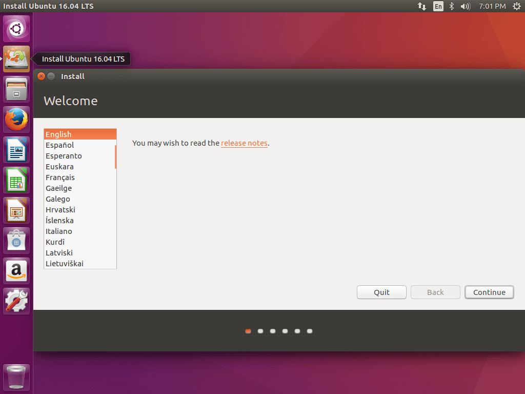 Select Ubuntu 16.04 Installation Language