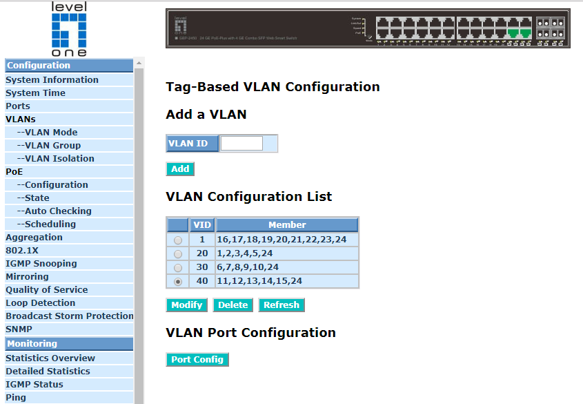 VLAN Configuration in Level One (GEP-2450) Switch